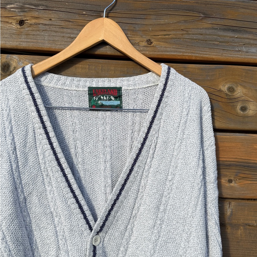 Vintage Gray and Black Lakeland knit Cardigan Sweater - Picture 3 of 10